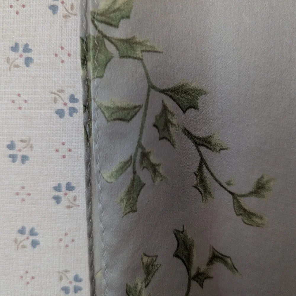 Vintage Silk Scarf Floral Holly Berry Christmas Fabric Holiday Silver Red Green
